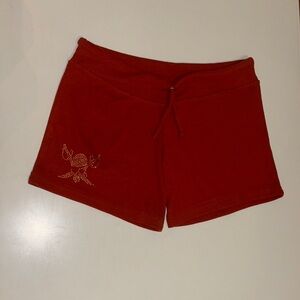 Women's Athletic Red Shorts with Embellishment